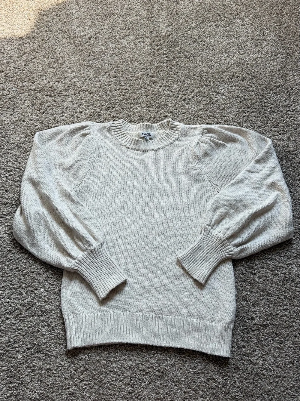 Cream Puff-Sleeve Knit Sweater